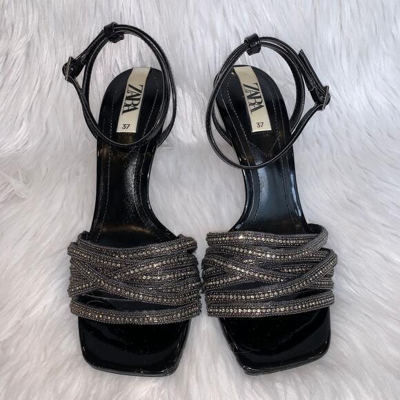 ZARA Shiny Beaded High Heel Sandals - Picture 6 of 12